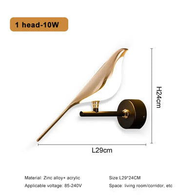 Lumi Nordic LED Golden Bird Wall Lamp