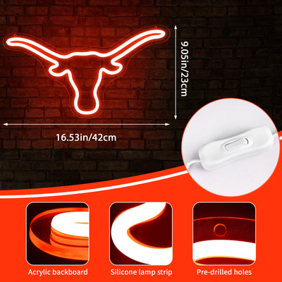 Illumi Hook Em Horns LED Neon Sign