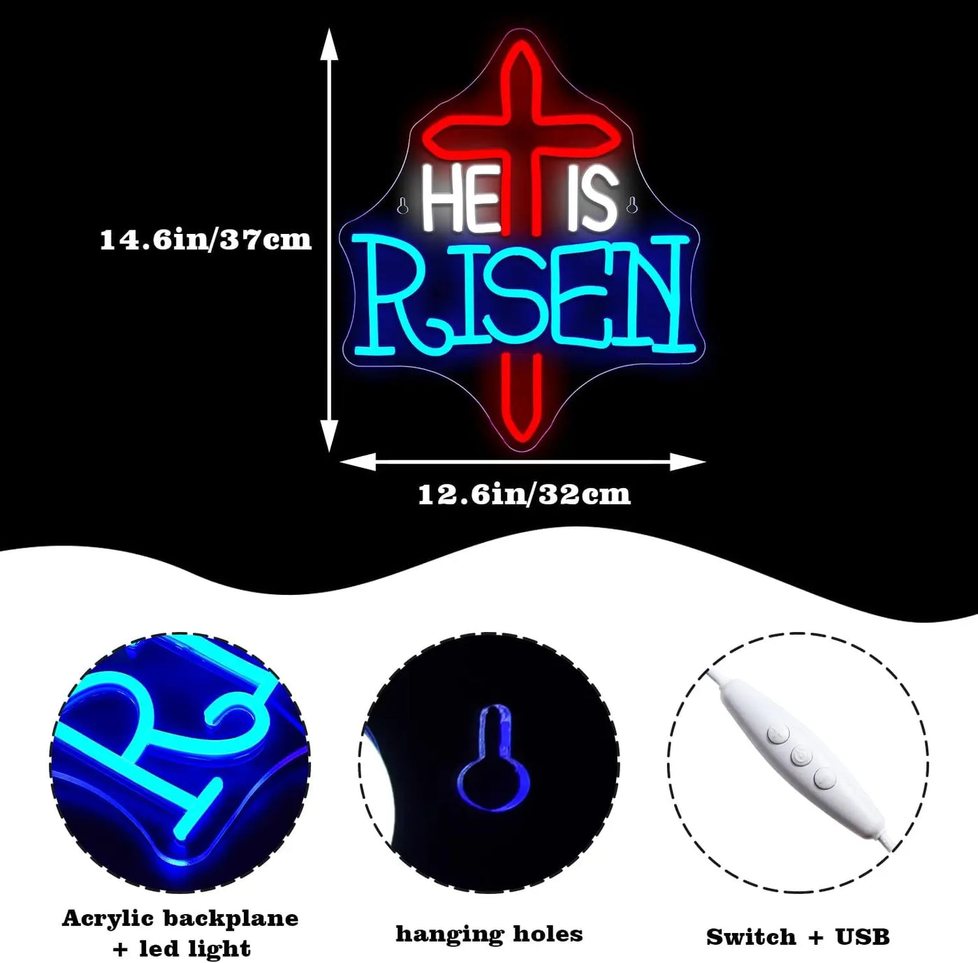 Illumi He Is Risen Cross Neon LED Sign